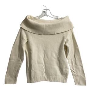 By Anthropologie Sweater Women Sz Small Ivory Cowl Neck Off Shoulder Soft Feel